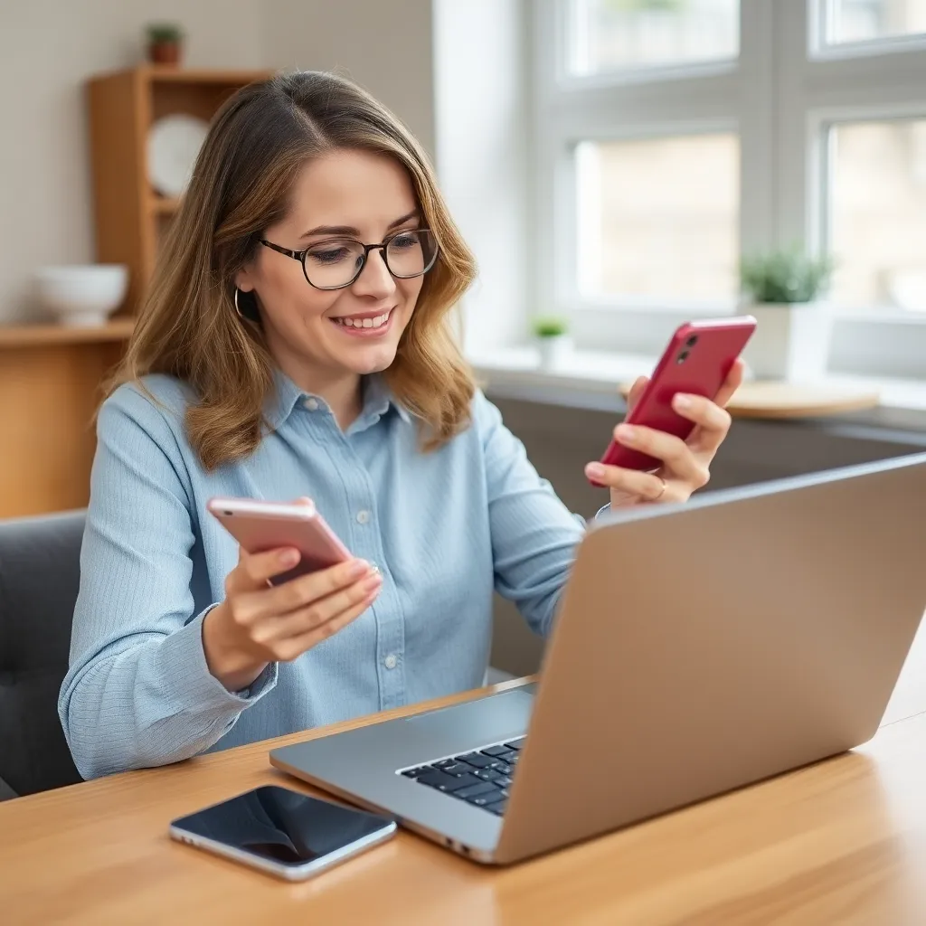 Nederlandse vrouw analyseert haar persoonlijke financiën op laptop en smartphone