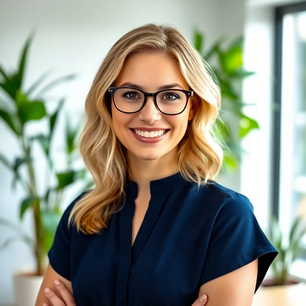 Jonge Nederlandse vrouw met blond haar en bril